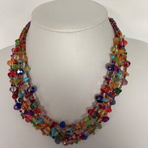 Handcrafted Multicolor Beaded Statement Necklace Adjustable 16-19 inch